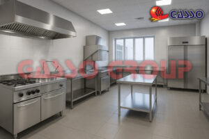 تجهیزات استیل ضدزنگ گازسو در آشپزخانه صنعتی حرفهای